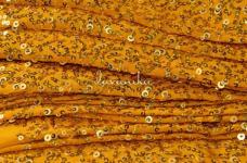 140 Grams Gold Sequins Jaal Embroidery on Yellow Polyester Georgette Fabric 44inch